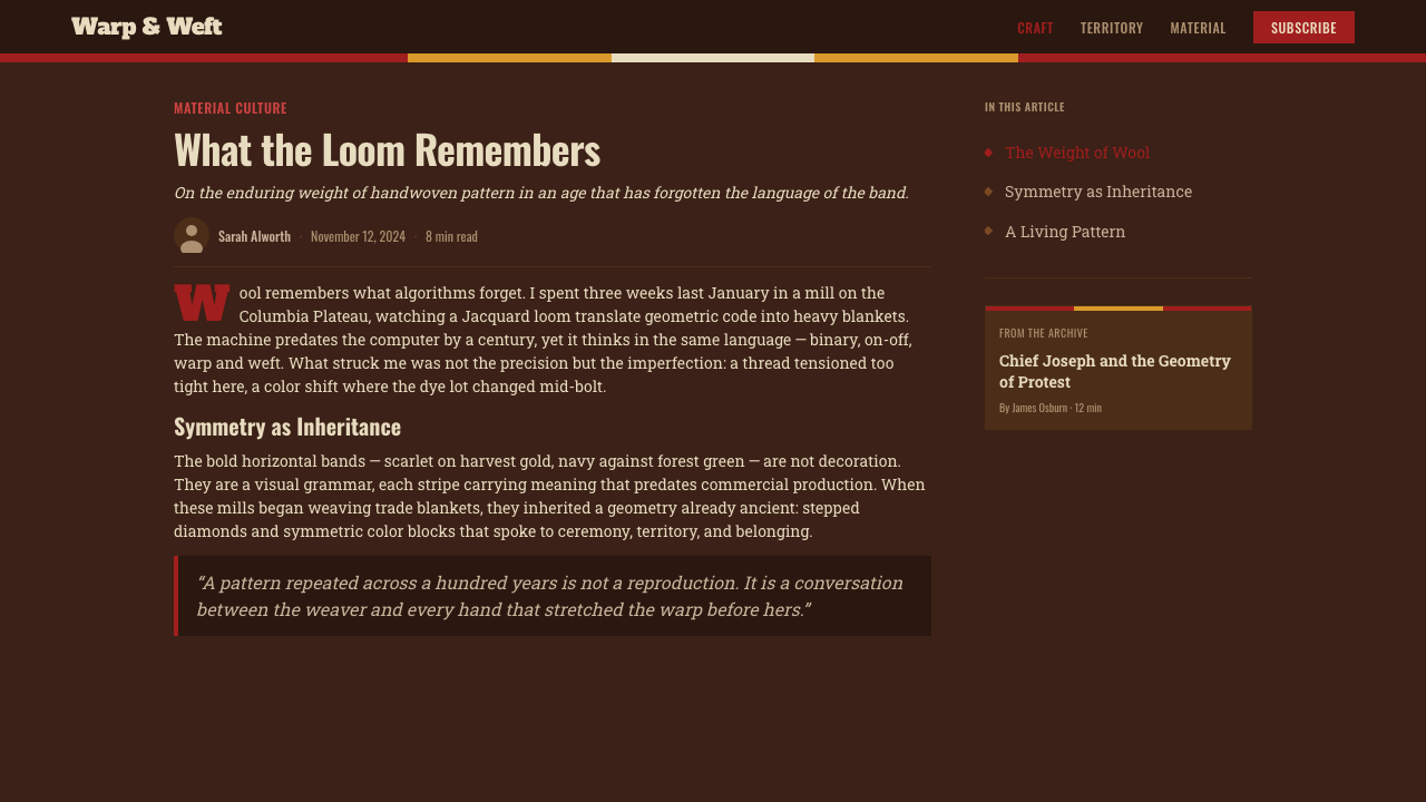Pendleton Wool Blanket design style applied to a Article page