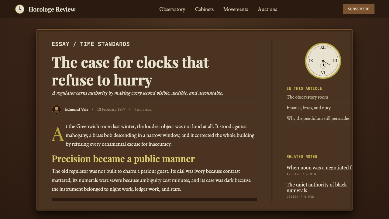 Regulator Clock design style applied to a Article page
