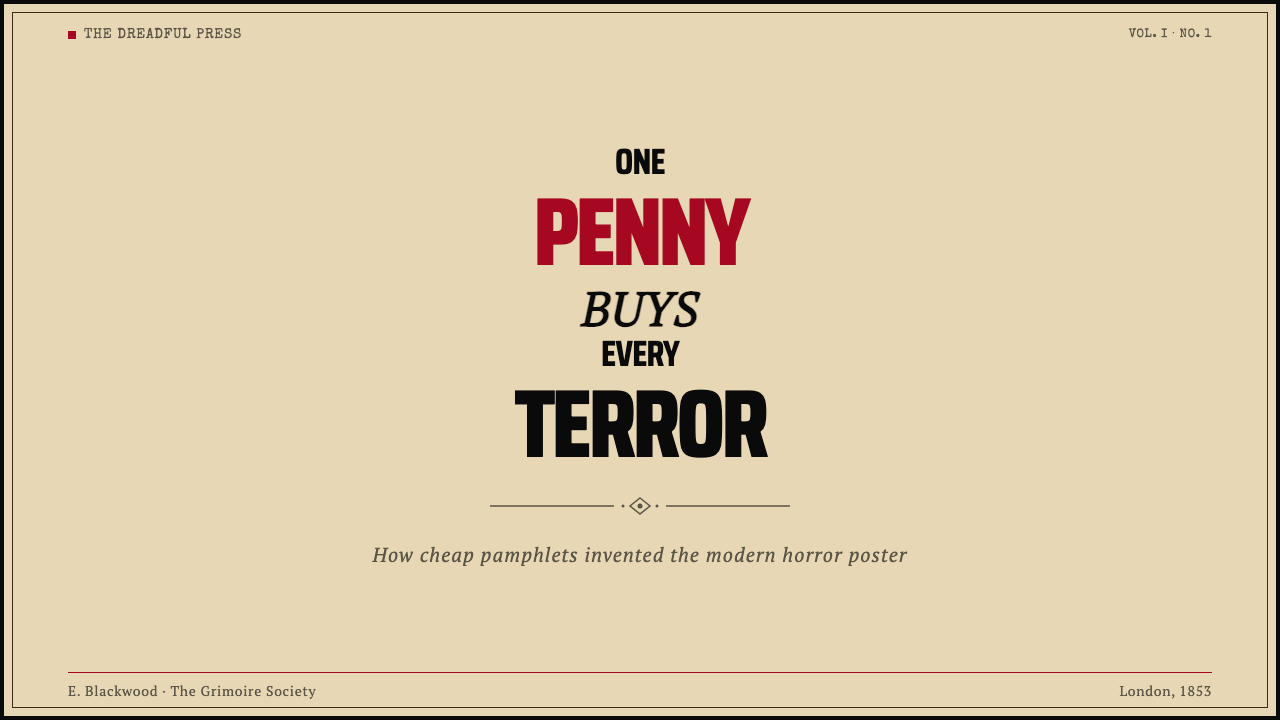 Penny Dreadful Victorian Headline (1850) 设计风格用在幻灯片 · 封面上