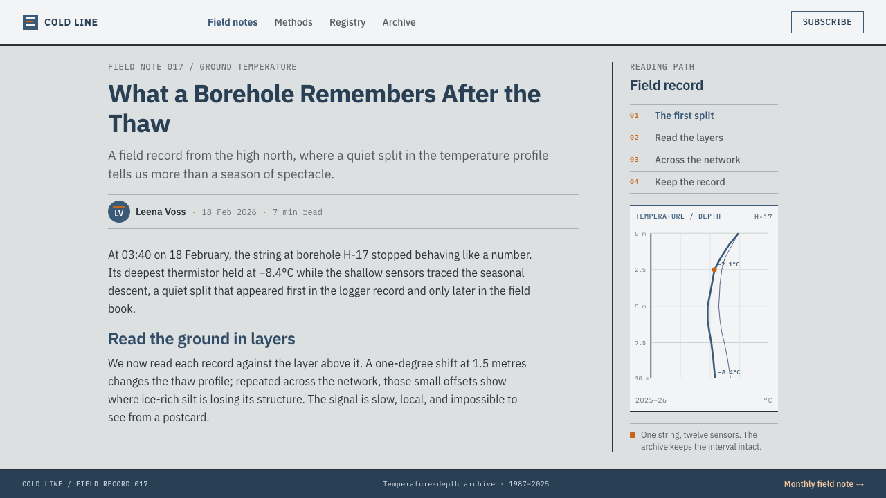 Permafrost Monitoring Network design style applied to an Article page