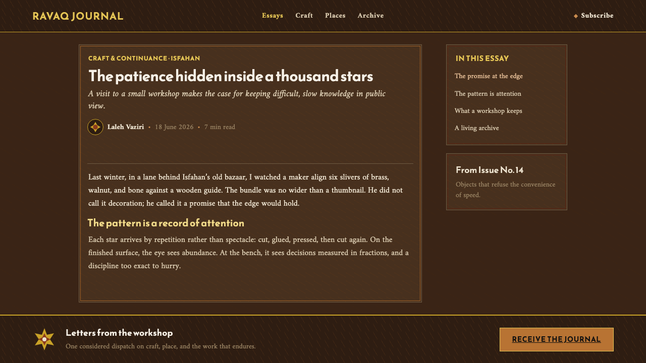 Persian Khatam Marquetry design style applied to a Article page