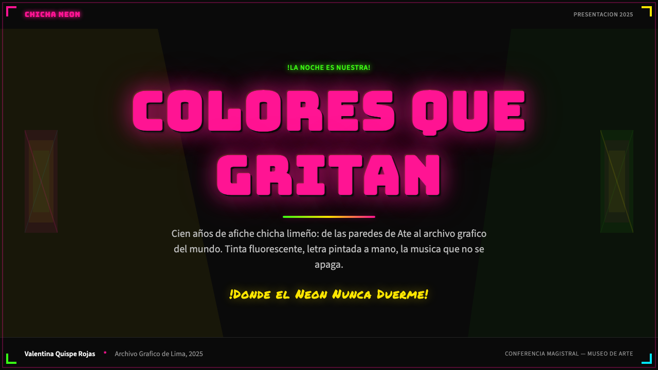 Peruvian Chicha Fluorescent Poster 设计风格用在幻灯片 · 封面上