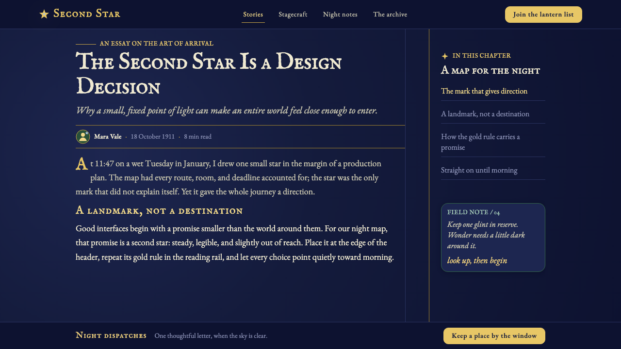 Peter Pan Neverland (1904) design style applied to a Article page