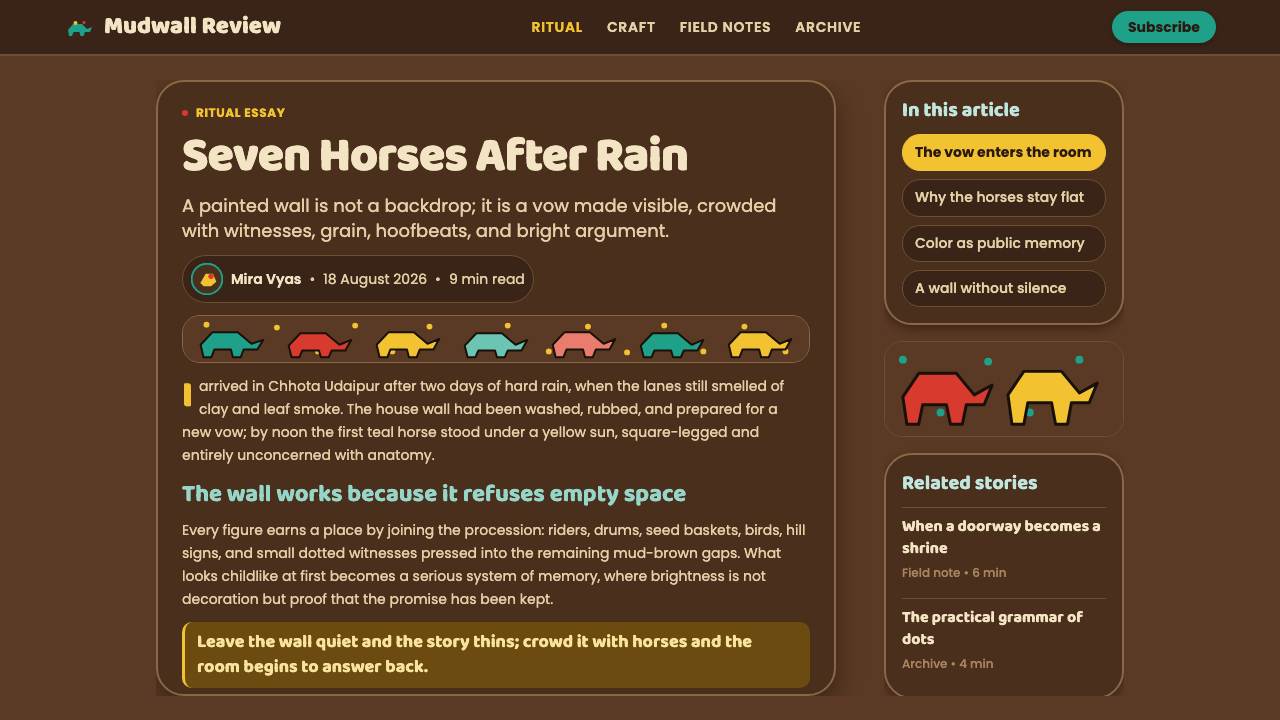 Pithora Rathwa Ritual Wall design style applied to a Article page