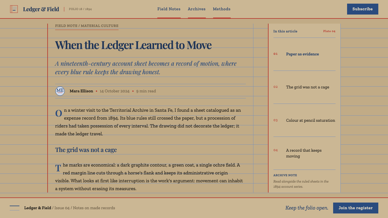 Plains Ledger Drawing design style applied to a Article page