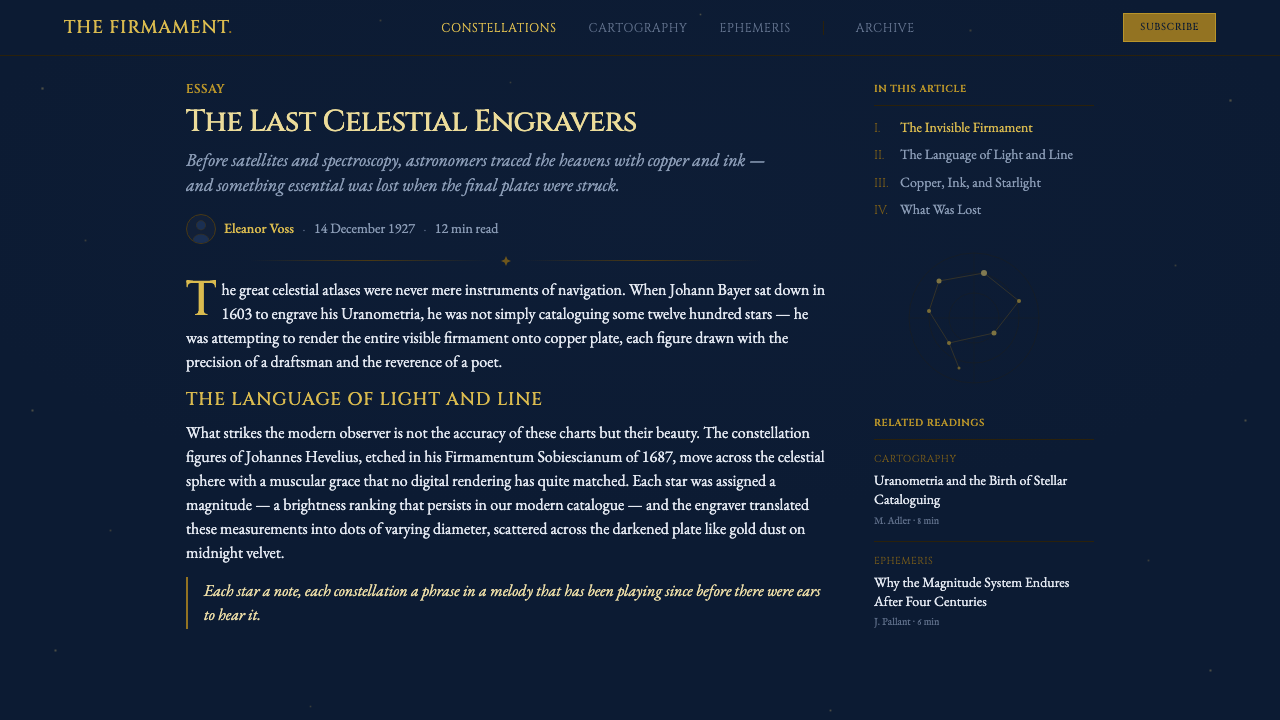 Vintage Star Chart design style applied to a Article page