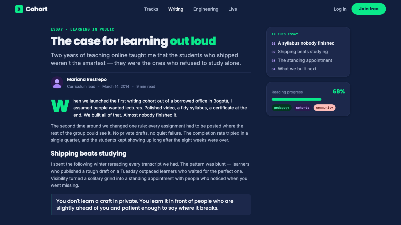 Platzi Edtech 设计风格用在文章页上