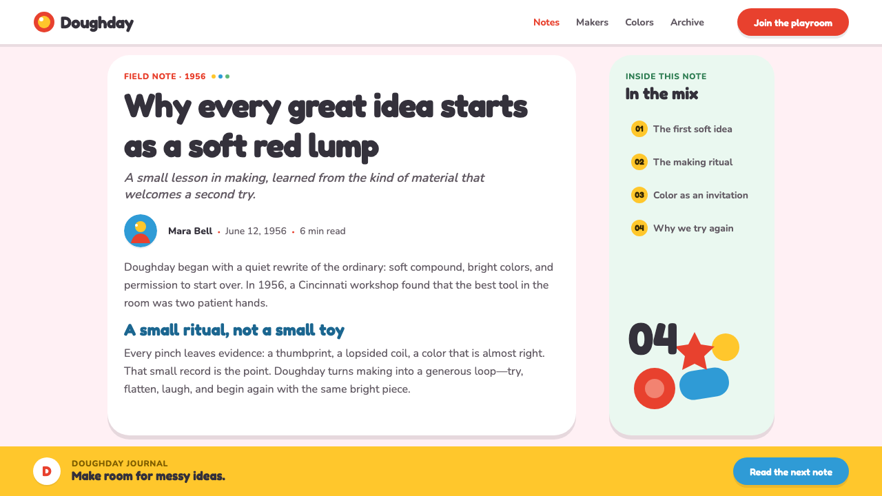 Play-Doh (1956) design style applied to a Article page