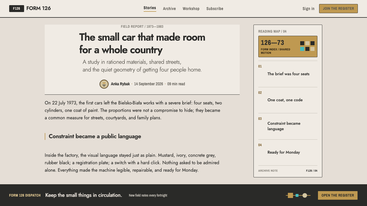 Fiat 126p Maluch design style applied to an Article page