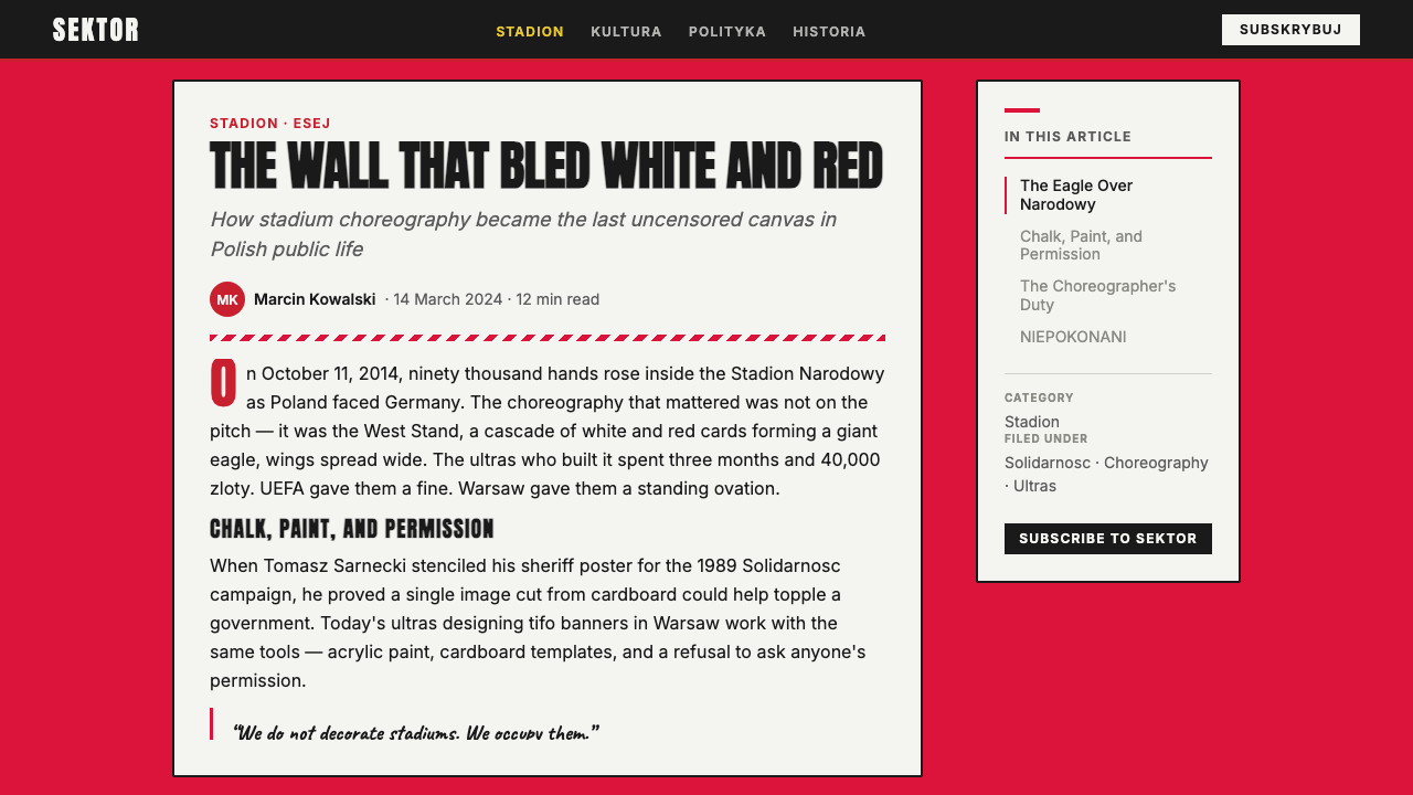 Polish Solidarity Stadium Graphic design style applied to a Article page