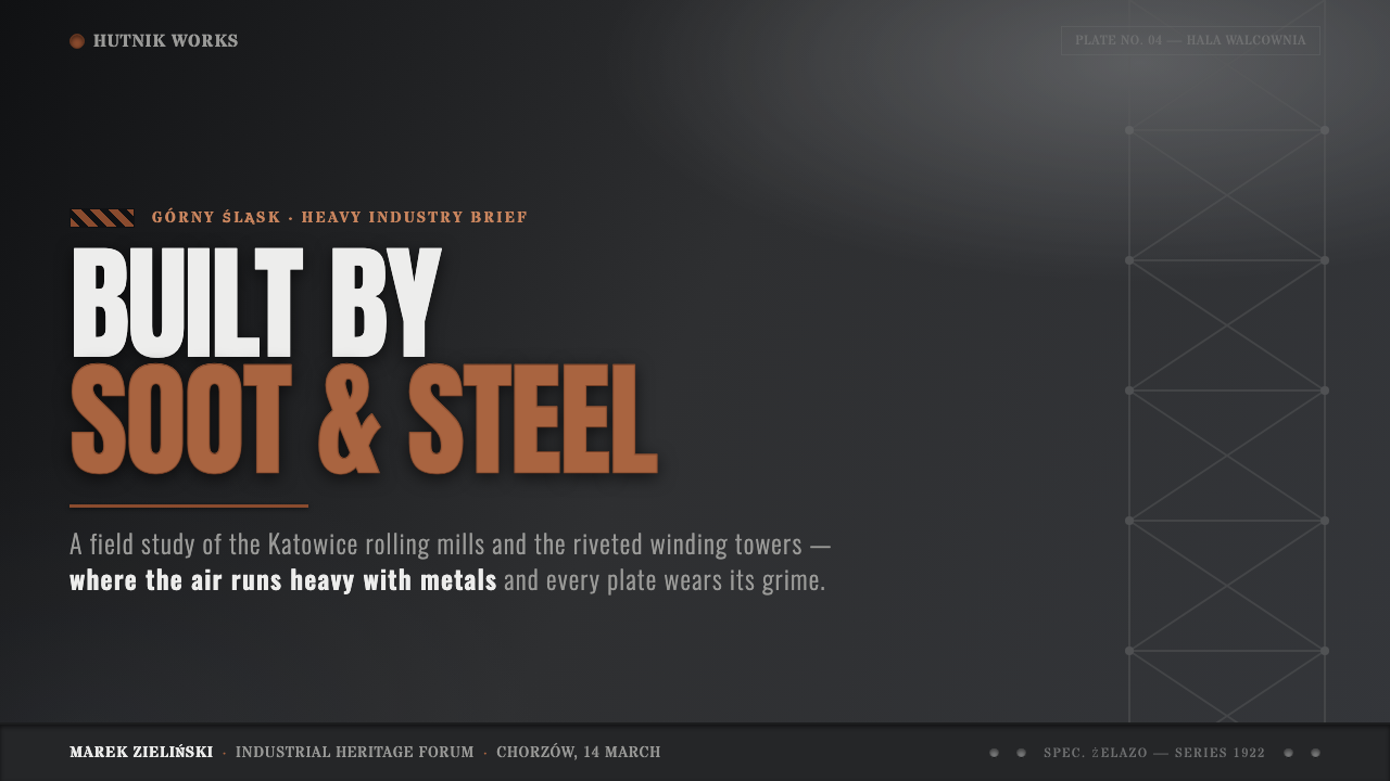 Silesian Steelworks Gray 设计风格用在幻灯片 · 封面上