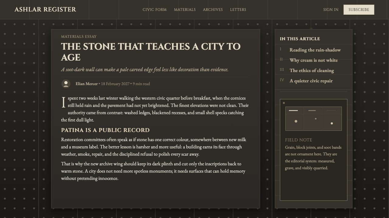 Portland Whitbed Stone design style applied to a Article page