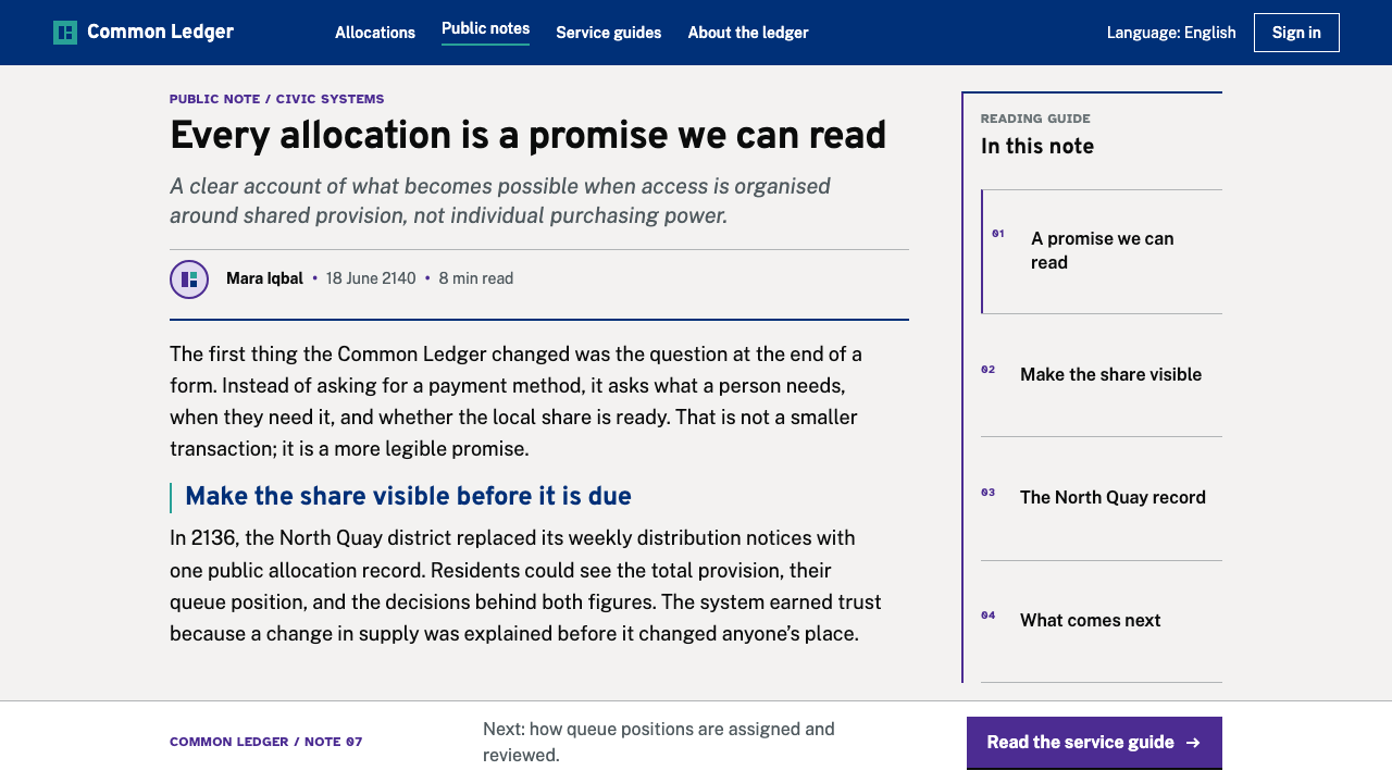 Post-Scarcity Civic design style applied to a Article page