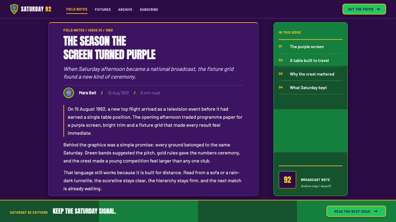 Premier League (1992) design style applied to a Article page