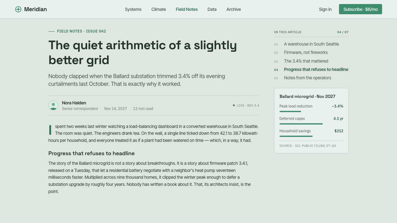 Protopia design style applied to a Article page