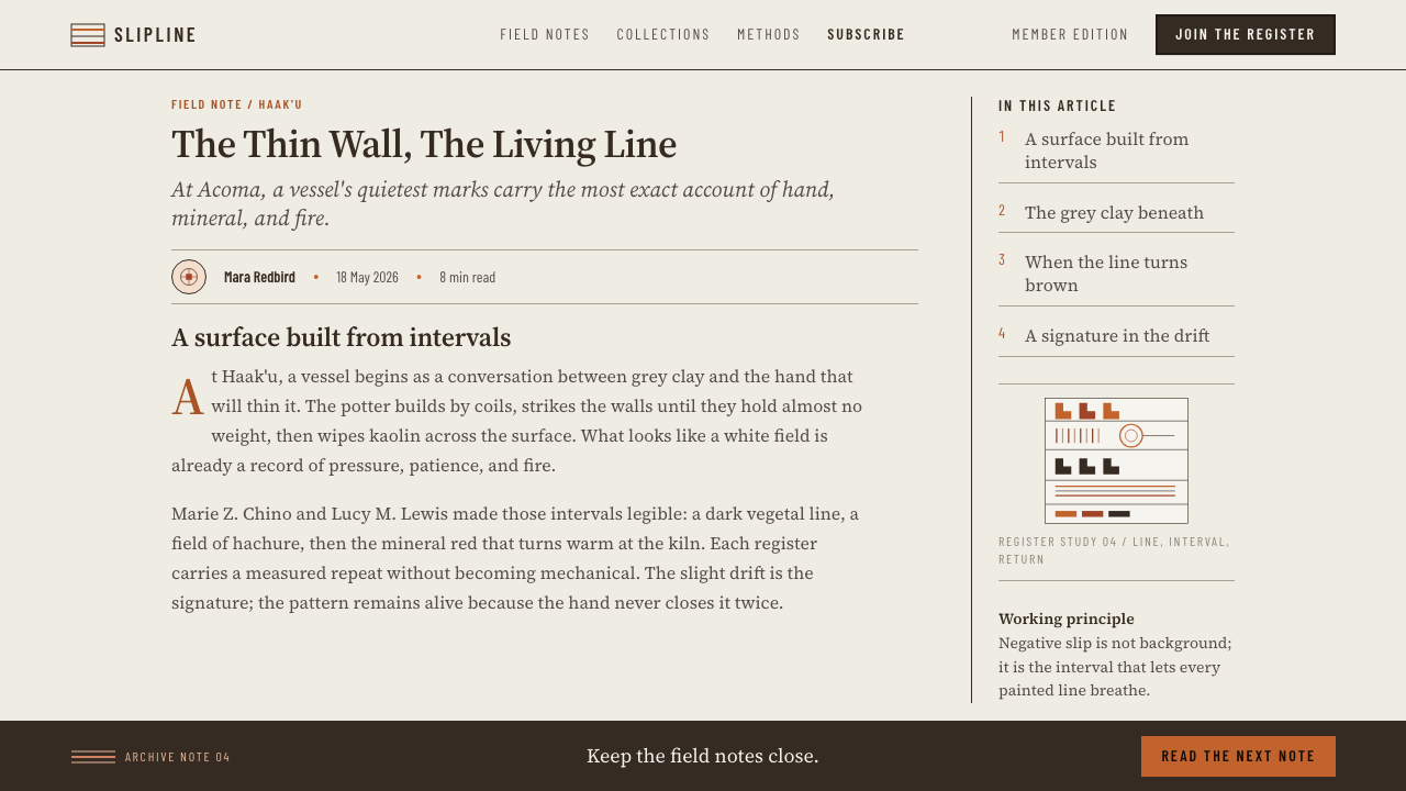 Acoma Pueblo Pottery design style applied to a Article page