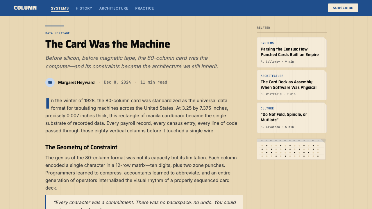IBM Punchcard 029 (1928) 设计风格用在文章页上