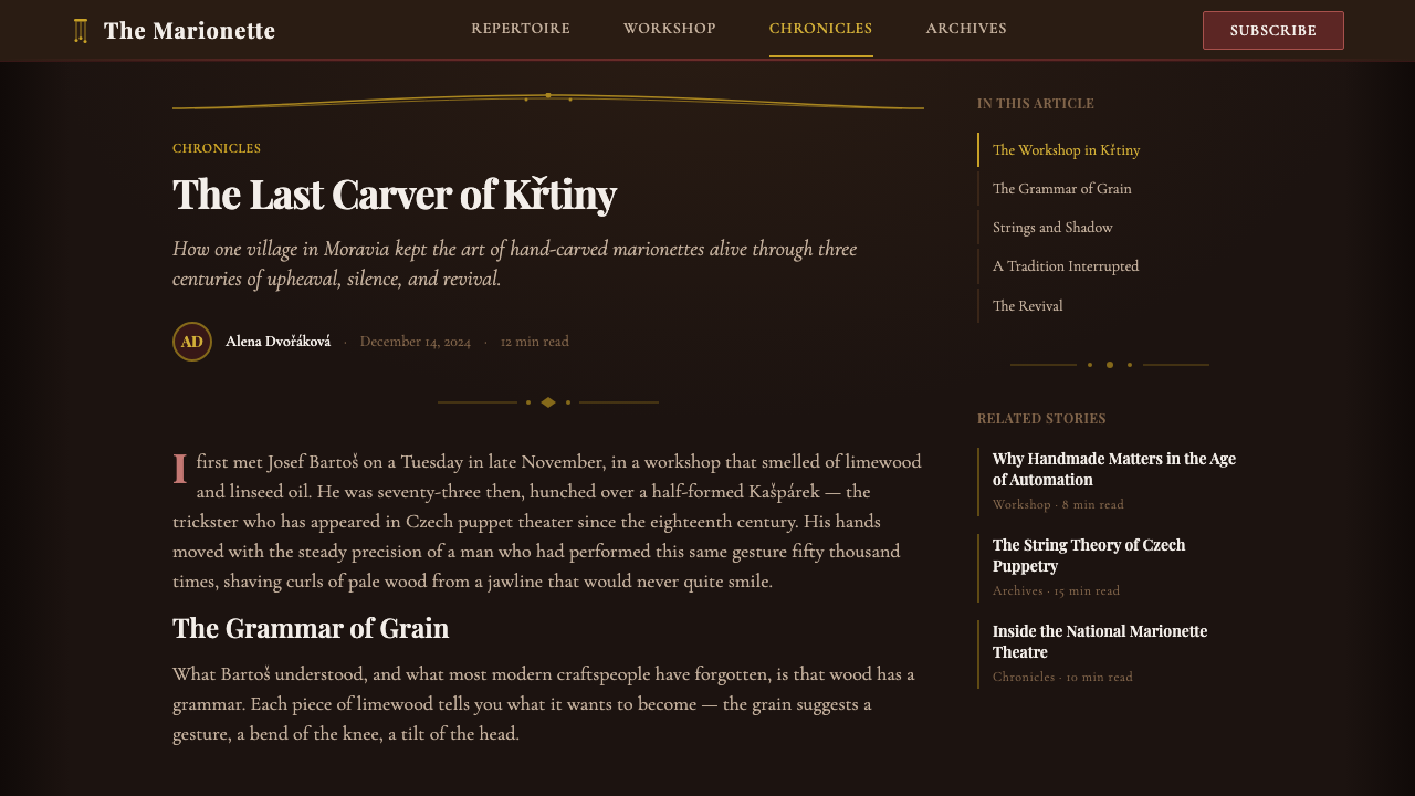 Marionette Theater design style applied to a Article page