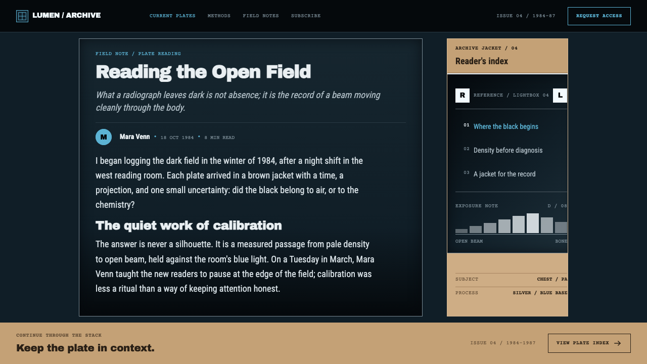 Radiograph Film Jacket design style applied to an Article page