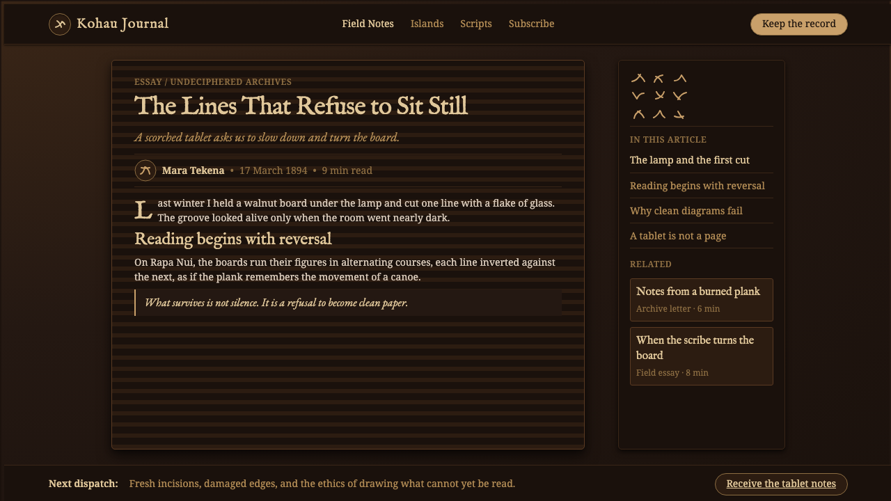 Rapa Nui Rongorongo Glyph design style applied to a Article page