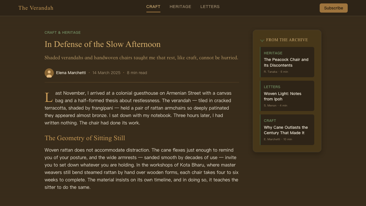 Rattan & Wicker design style applied to a Article page