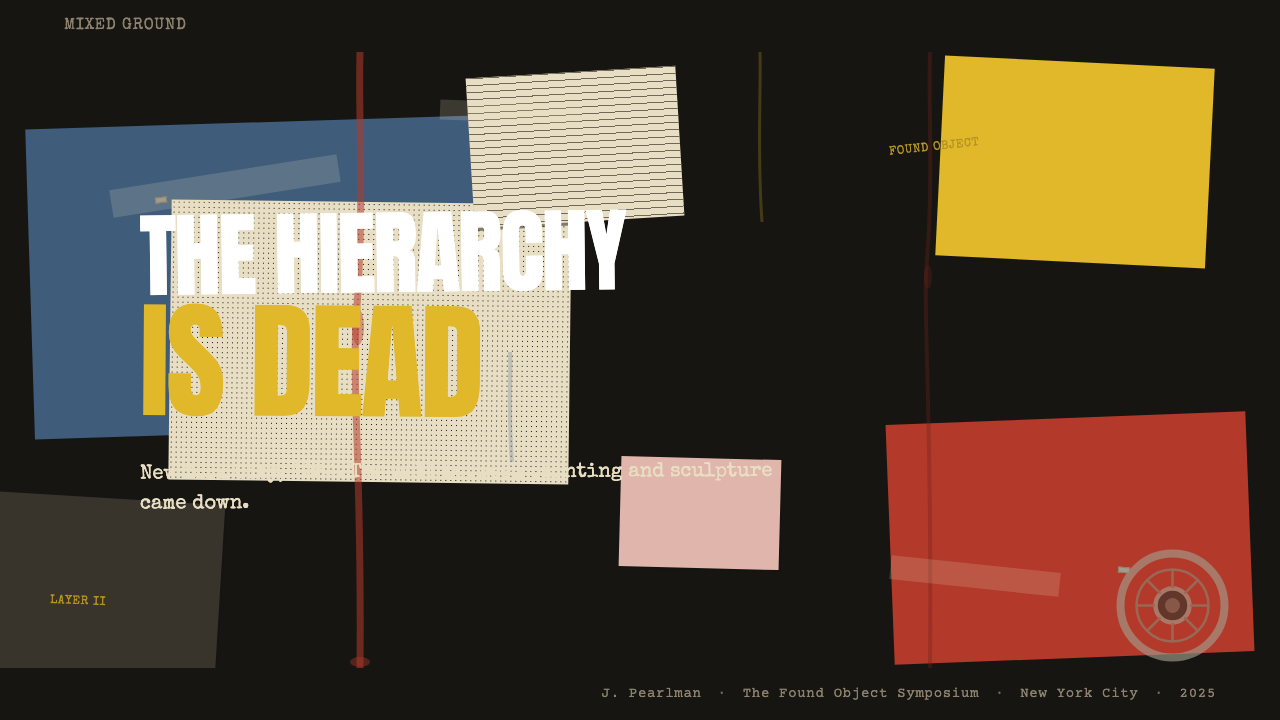 Rauschenberg Combine (1955) design style applied to a Slide · cover