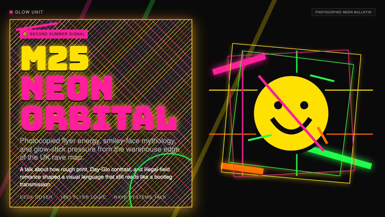 UK Rave Glow-Stick Flyer 设计风格用在幻灯片 · 封面上