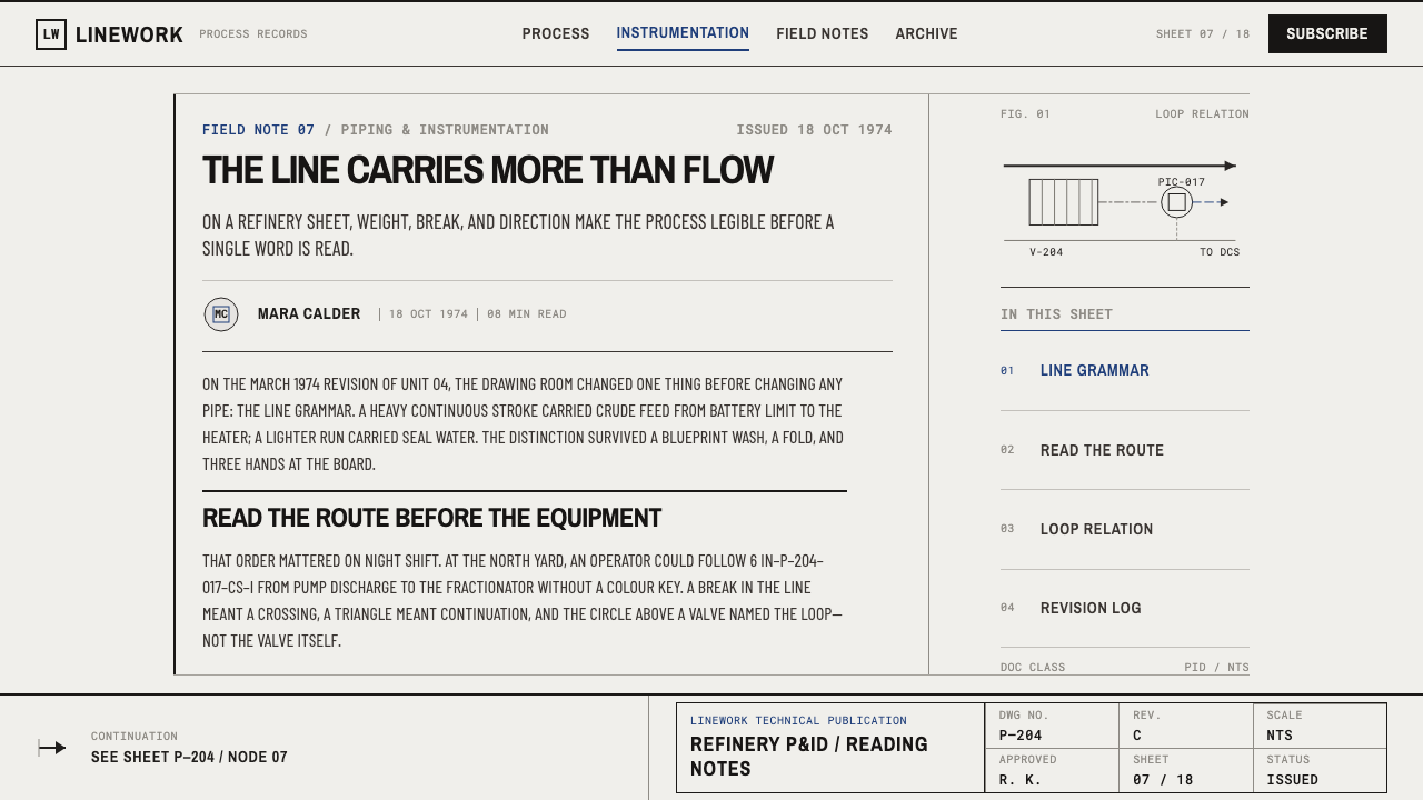Refinery P&ID design style applied to a Article page