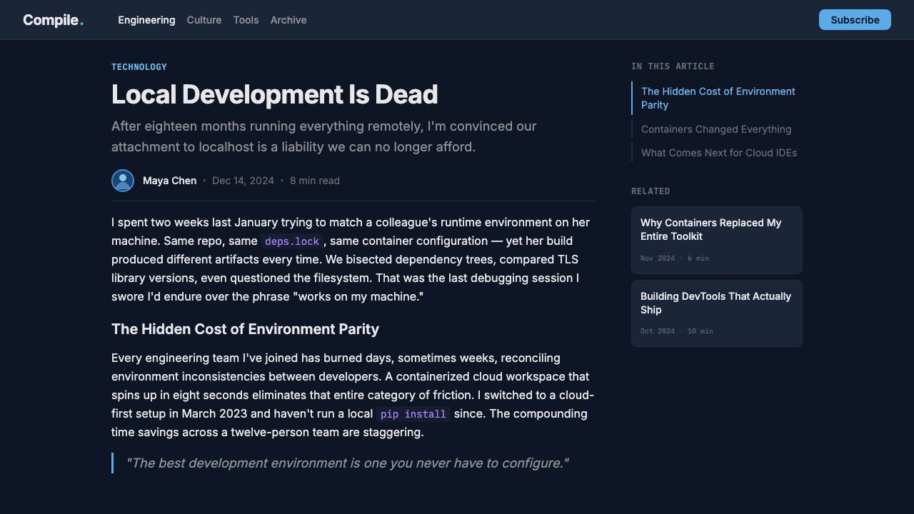 Replit Browser IDE Blue design style applied to a Article page