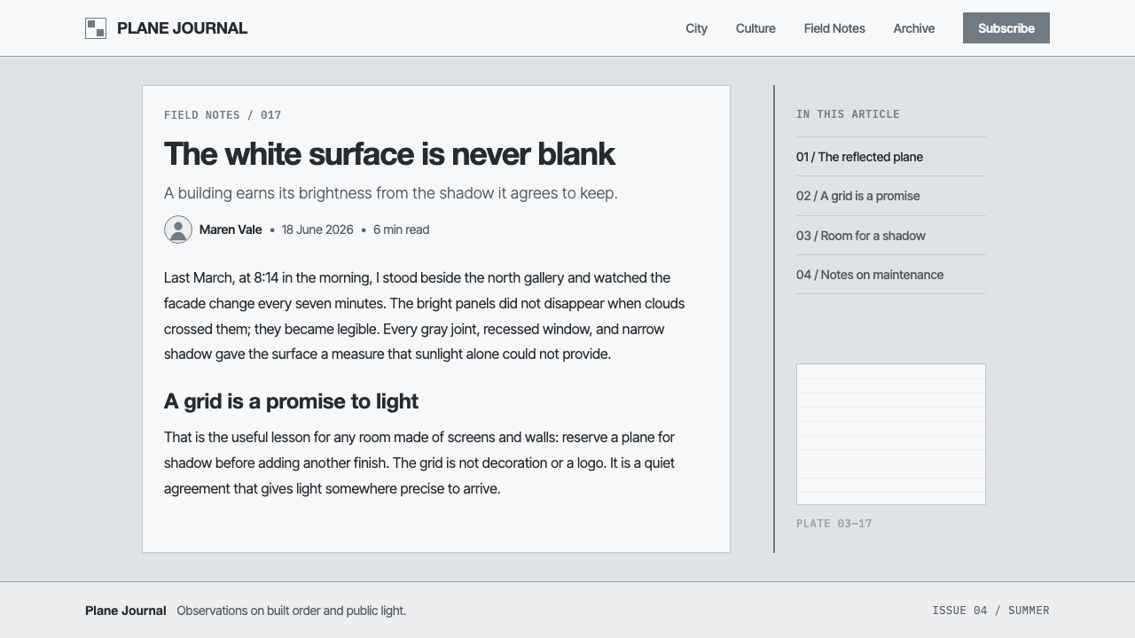 Richard Meier White Architecture design style applied to a Article page