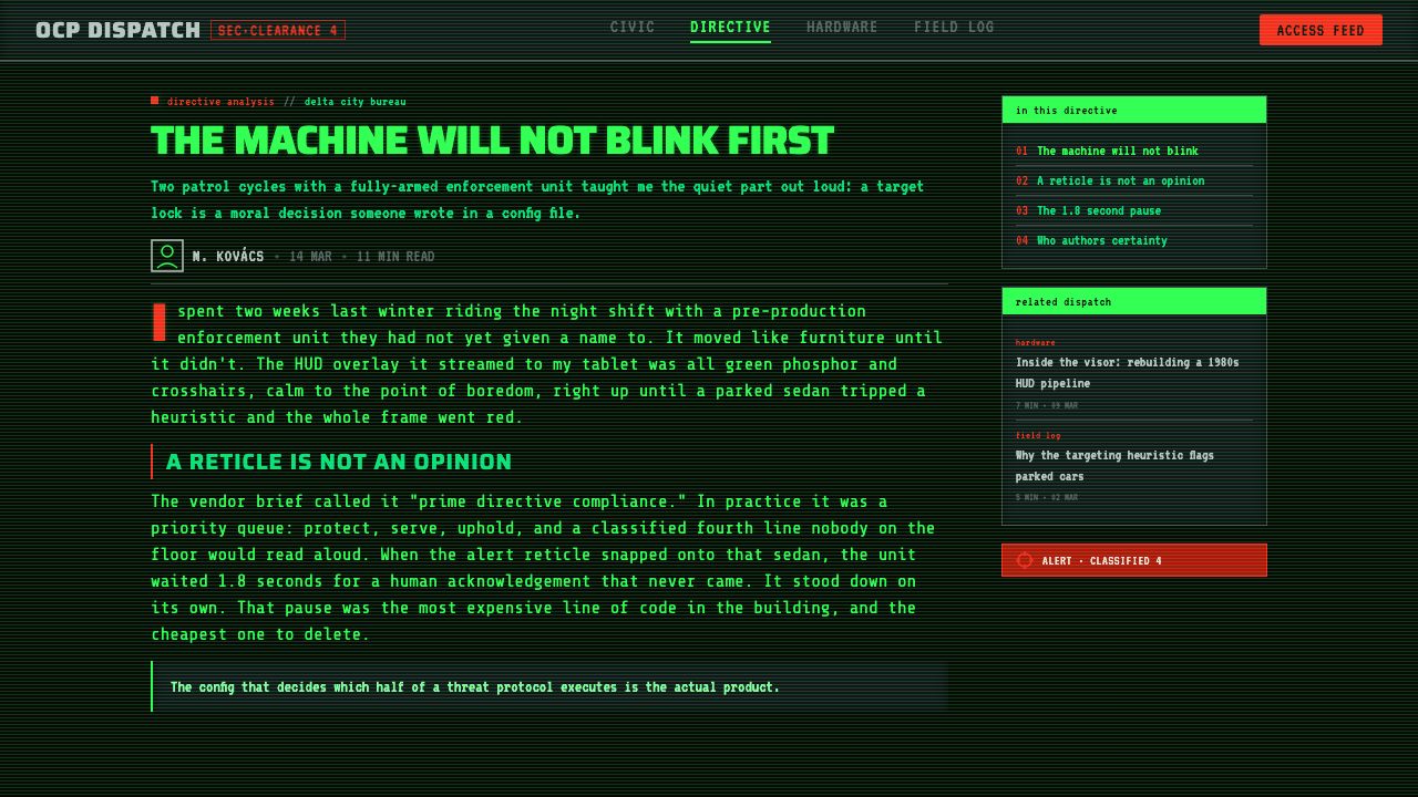 RoboCop (1987) design style applied to a Article page