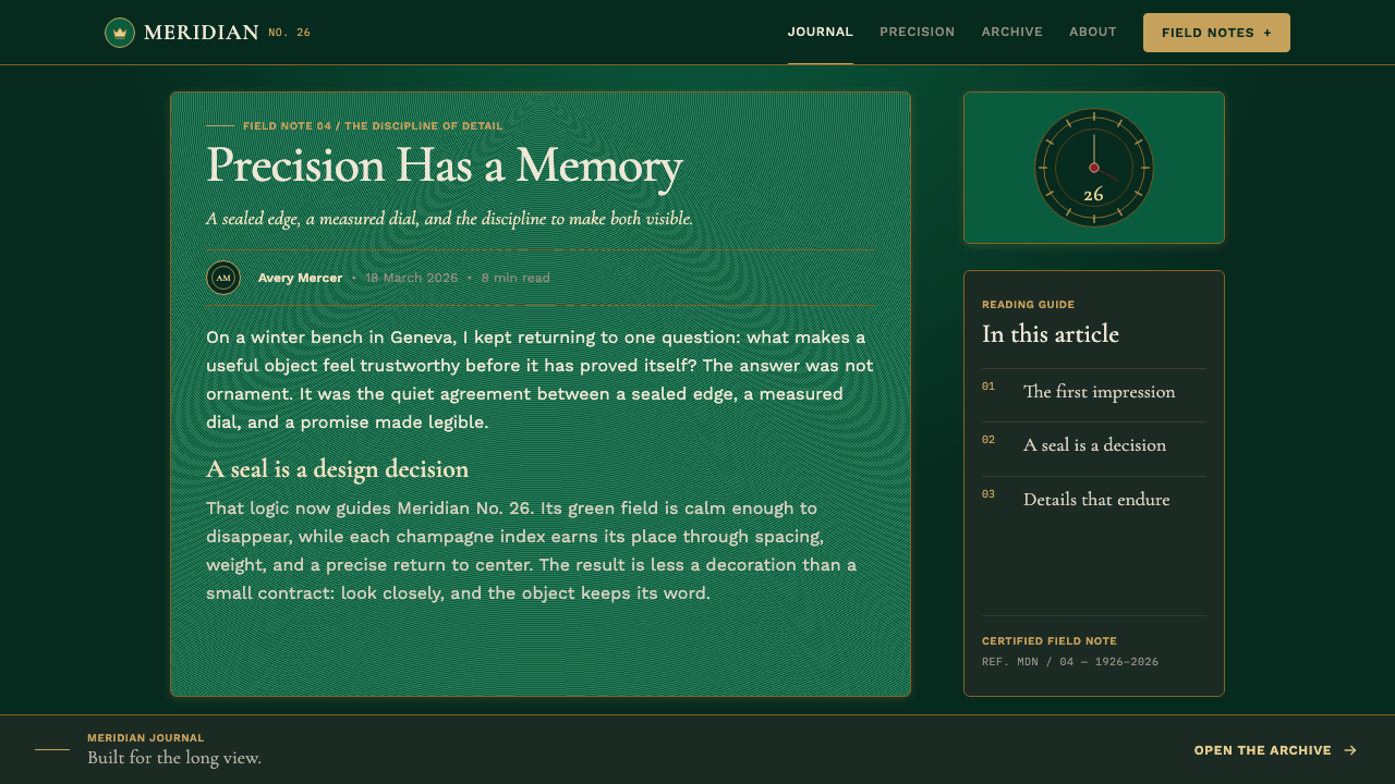 Rolex Oyster (1926) design style applied to a Article page