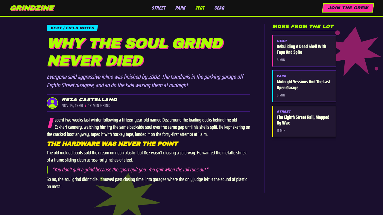 90s Aggressive Inline Skate design style applied to a Article page