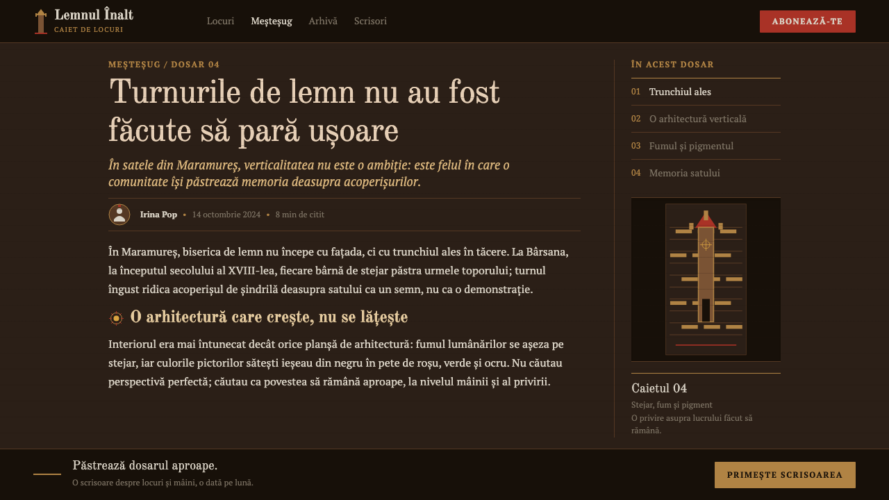 Maramureș Wooden Church design style applied to a Article page