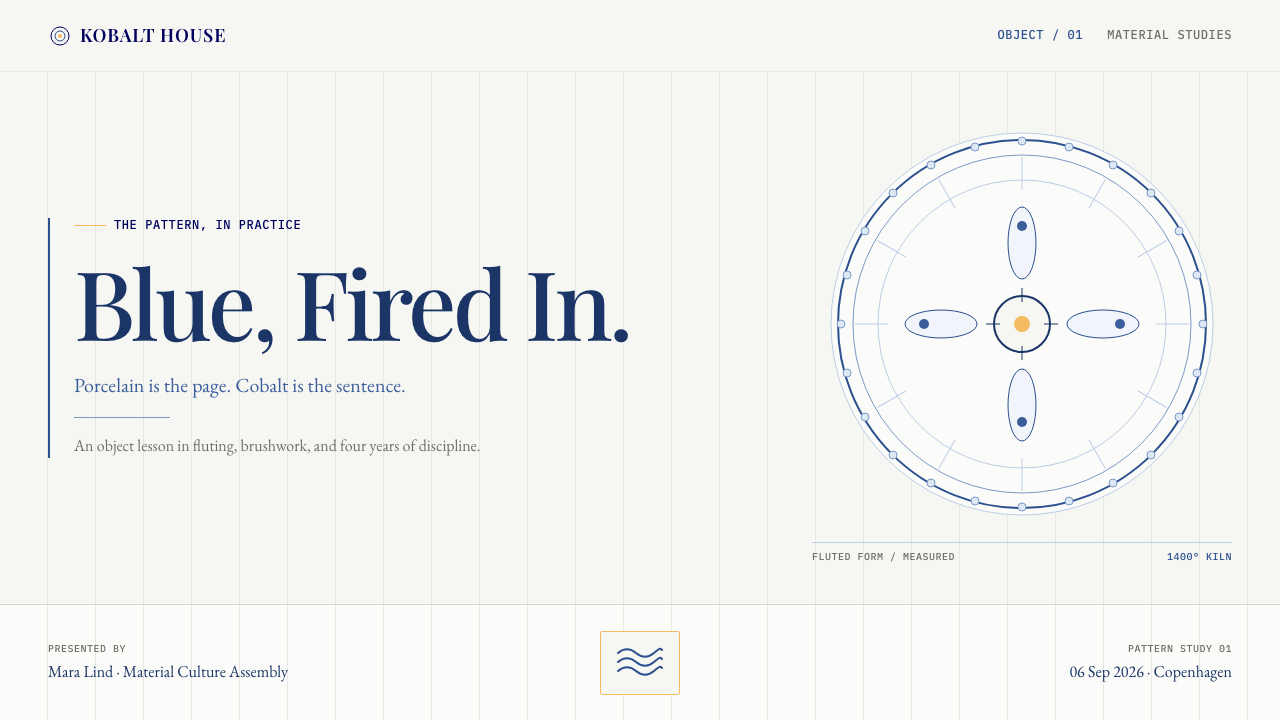 Royal Copenhagen Musselmalet design style applied to a Slide · cover