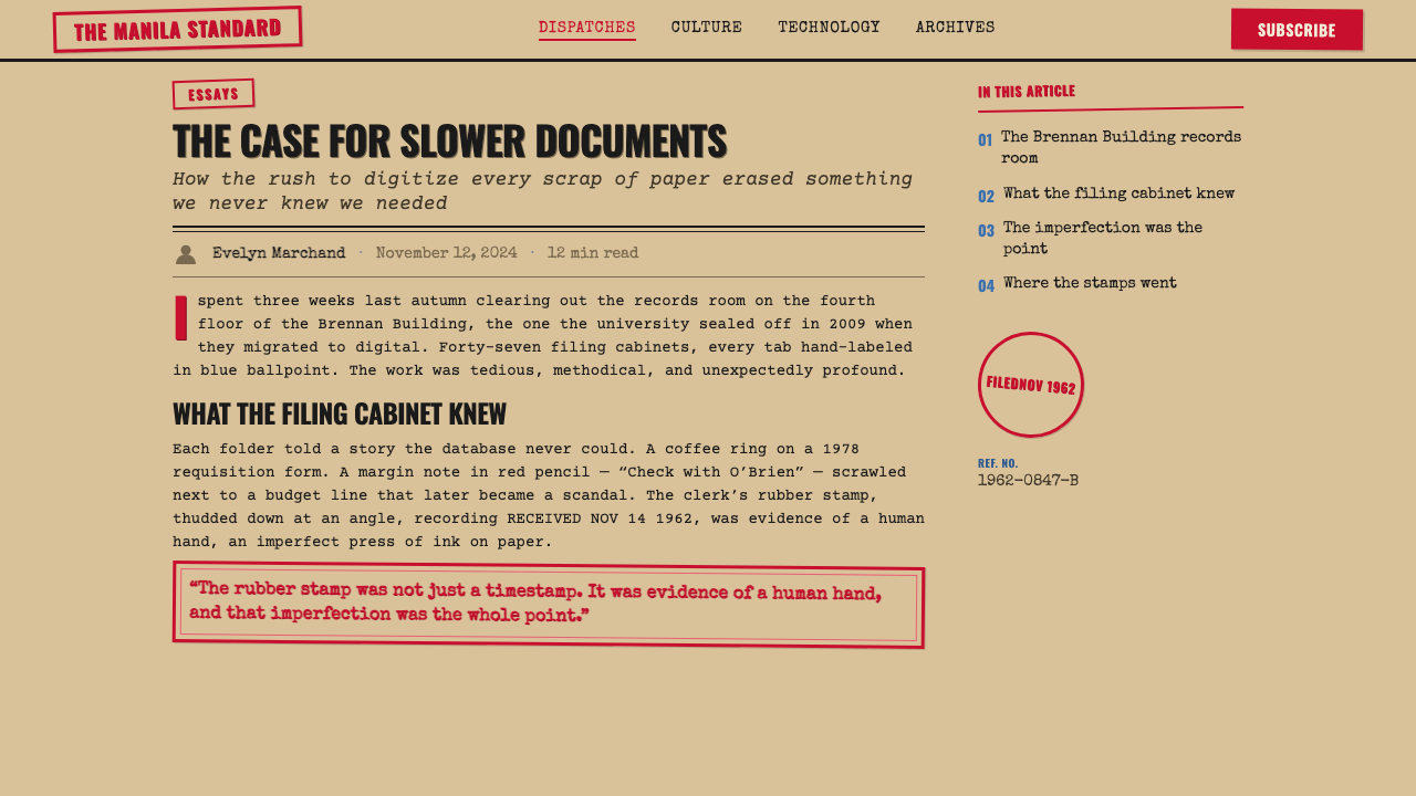Office Rubber Stamps design style applied to a Article page
