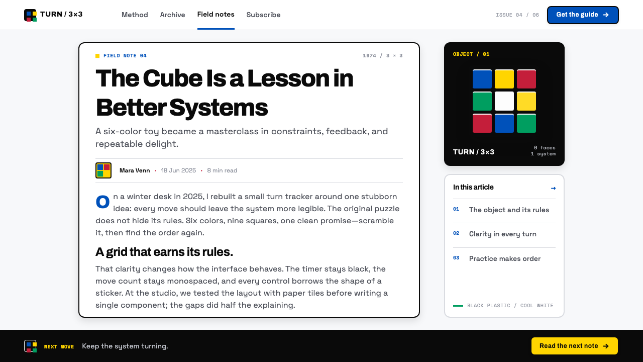 Rubik's Cube (1974) design style applied to a Article page