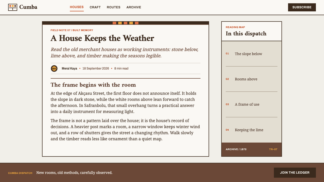Safranbolu Houses design style applied to an Article page