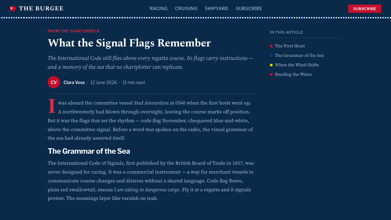 Sailing Regatta design style applied to a Article page