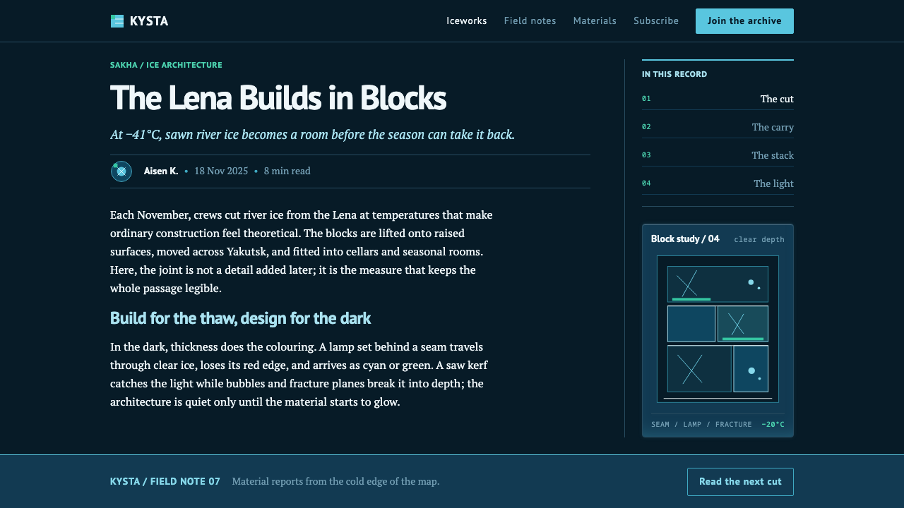 Sakha Ice Architecture design style applied to a Article page