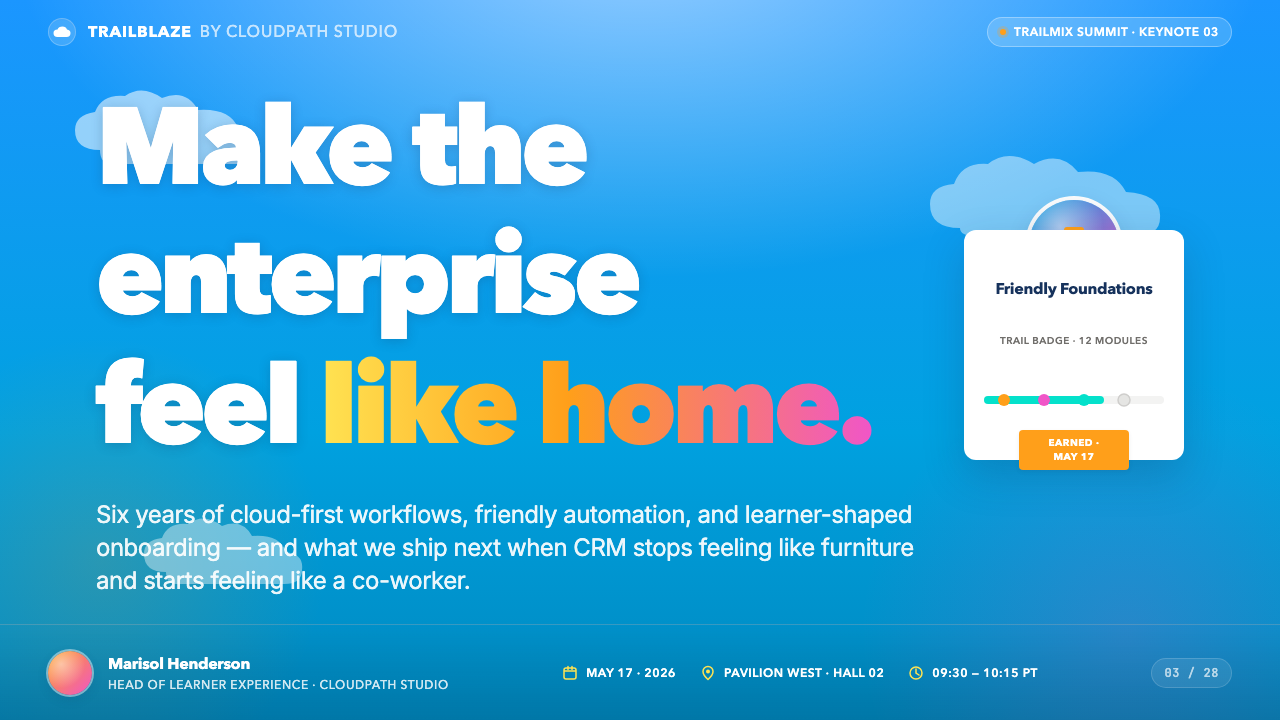 Salesforce Trailhead 设计风格用在幻灯片 · 封面上