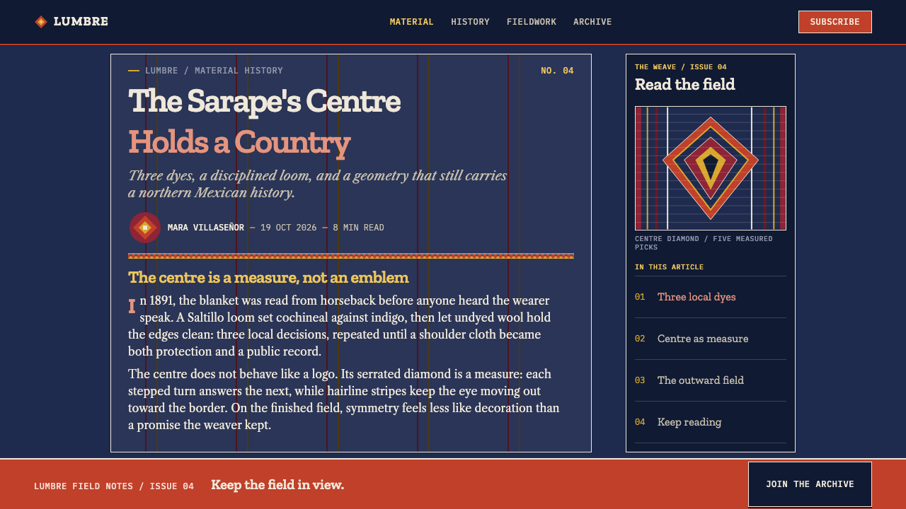 Saltillo Sarape design style applied to an Article page