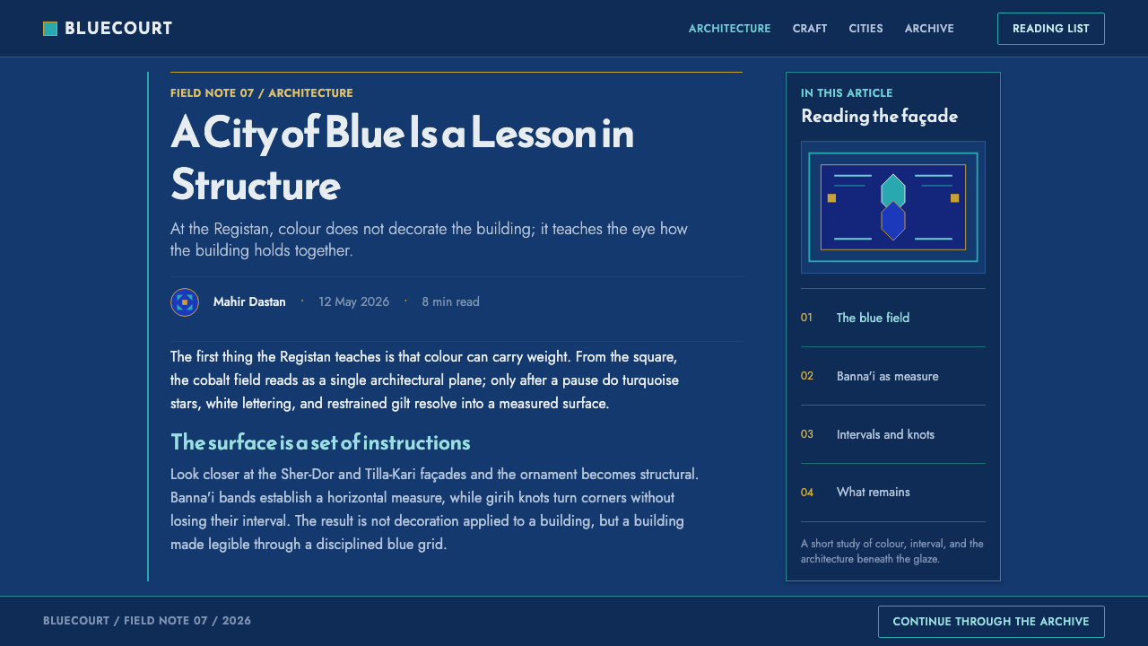 Registan Tilework design style applied to a Article page