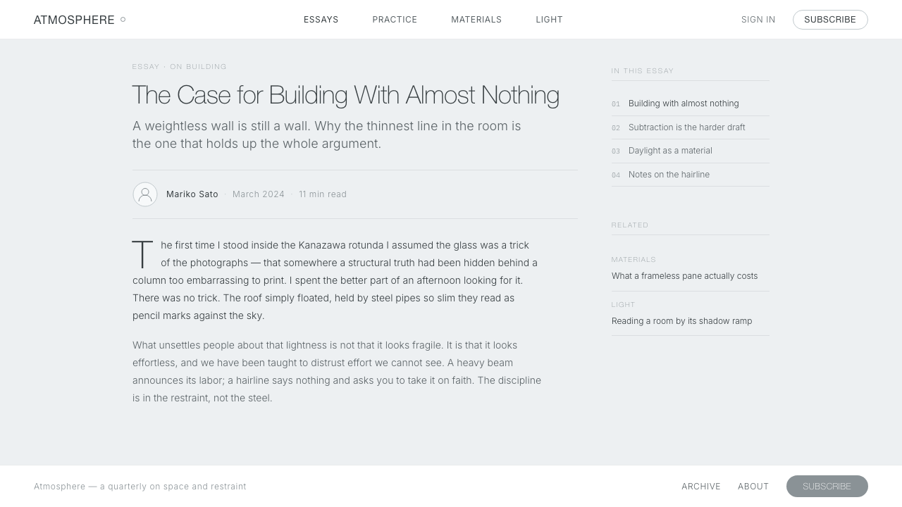 SANAA White Lightness design style applied to a Article page