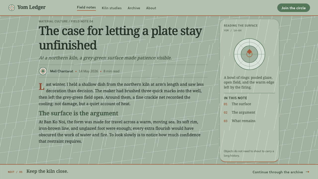 Sangkhalok Celadon design style applied to an Article page