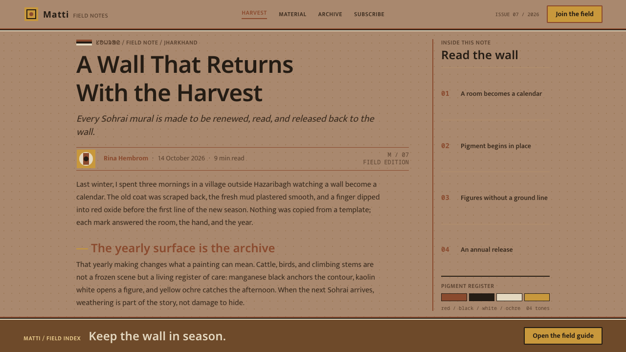 Santhal Sohrai Mural design style applied to a Article page
