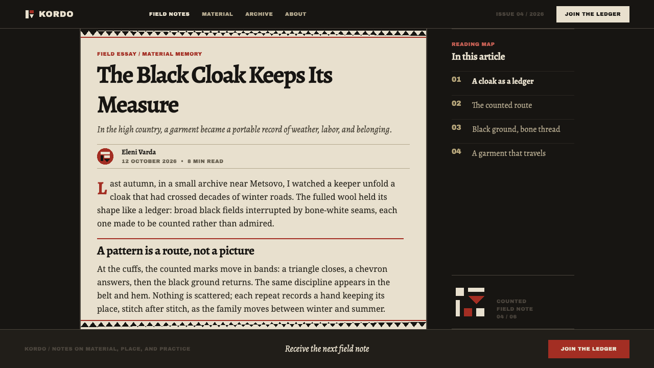 Sarakatsani Shepherds design style applied to an Article page