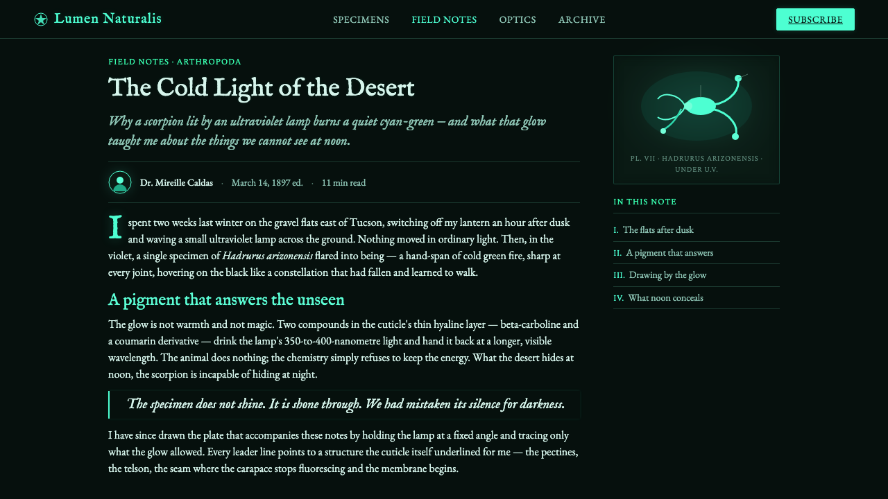 UV Scorpion Glow design style applied to a Article page