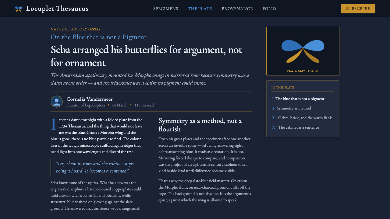 Seba Butterfly Cabinet design style applied to a Article page