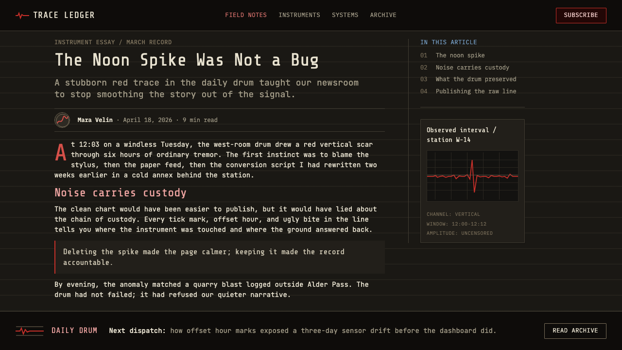 Seismograph Trace design style applied to a Article page